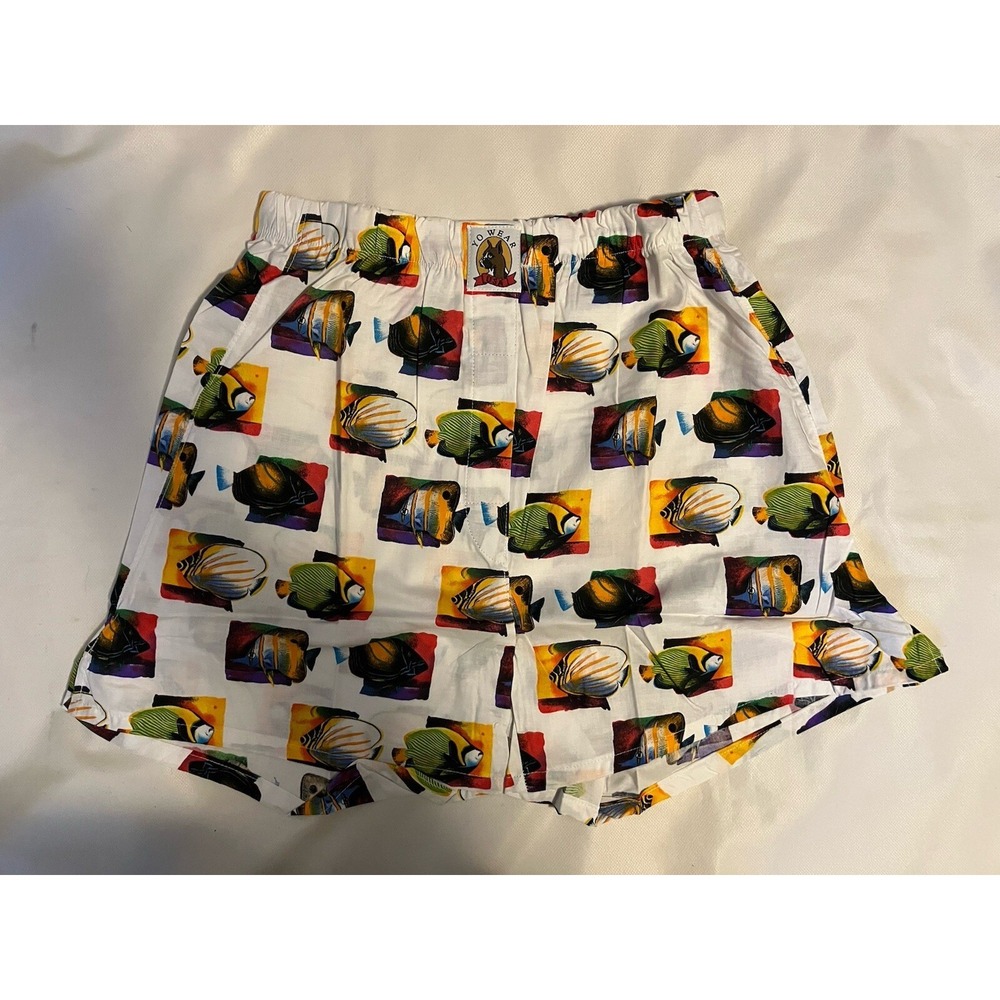 NOS Vintage Maxx Boxer Yo Wear White Fish Boxer‎ Style Shorts Unisex 90s L USA
